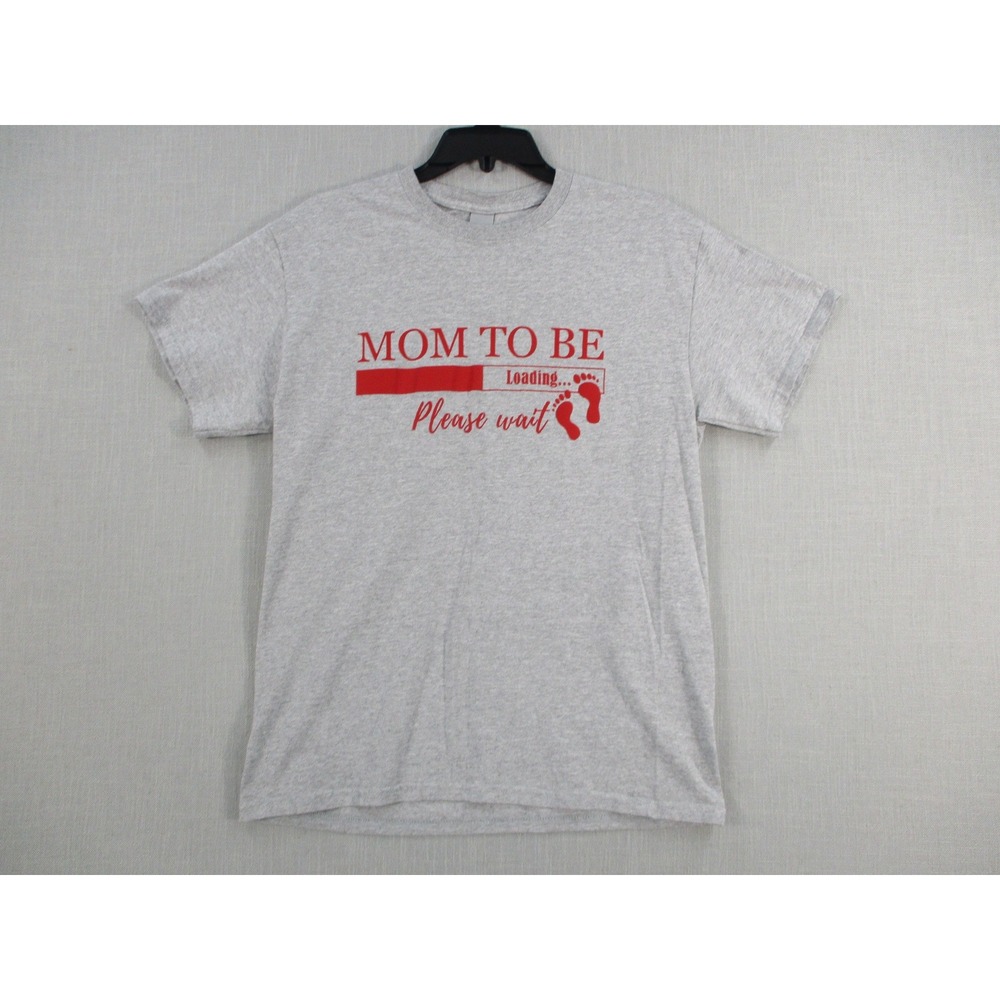 Gildan Mom To Be Loading Graphic T-Shirt Gray Red Medium Short Sleeve Tee
